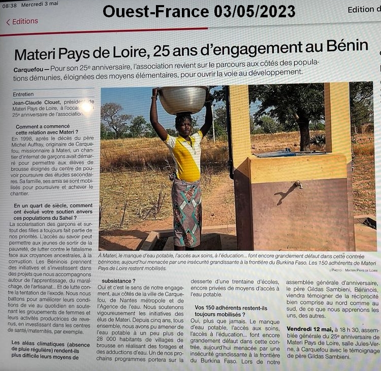 OF 03 05 2023 25 ans dengagement au Benin