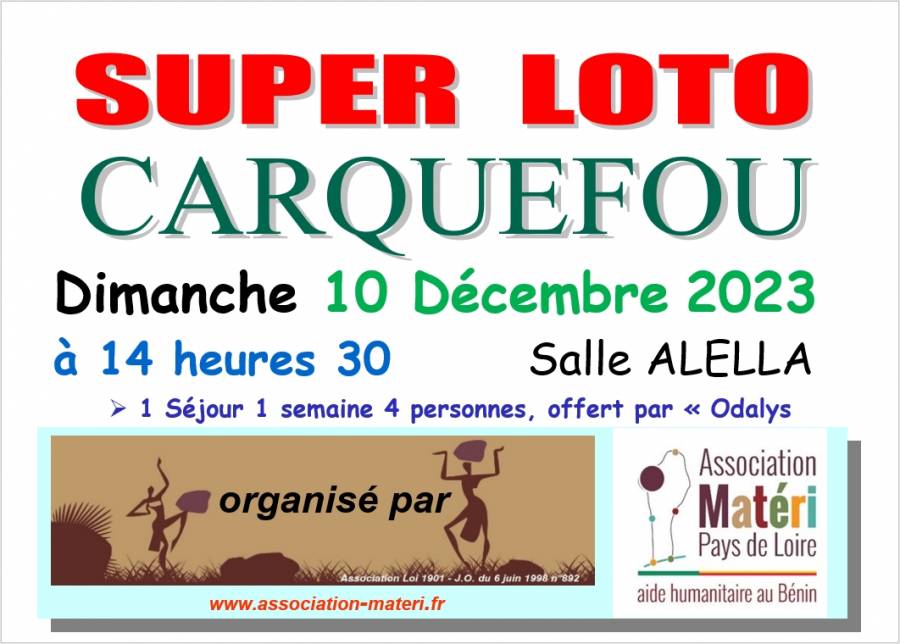 SUPER LOTO dimanche 10 décembre 2023 à Carquefou